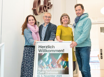 10 Jahre Café Zeitreise Gruppenfoto (v.l.n.r. Ilse Simma-Boyd, Norbert Partl, Caroline Leitner, Klaus Schwertner)