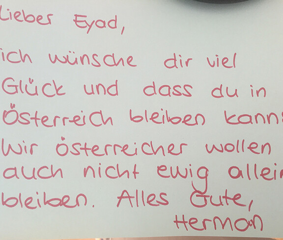 Berührende Worte eines Bewohners aus dem Haus St. Leopold an einen Flüchlting