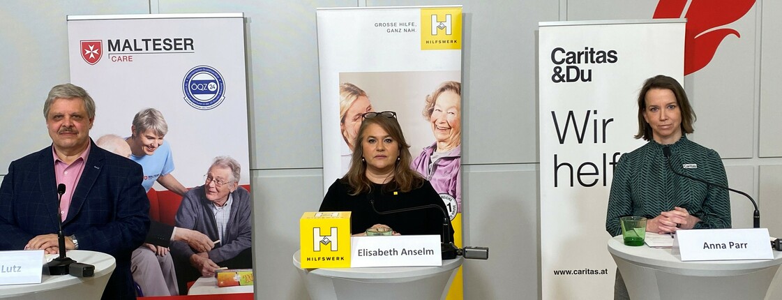 Helmut Lutz, Elisabeth Anselm und Anna Parr bei der Pressekonferenz zu 24h-Betreuung